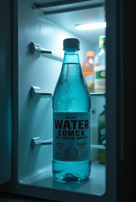 Water bottle inside the fridge with fear