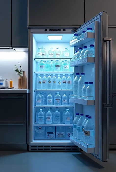 Fridge full of bottled water 