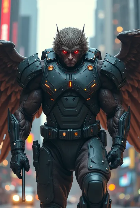 Create pure Sniper scene, A burly sniper in a futuristic harpy eagle suit with lots of light indicators is placed in the center of the scene., Marvel superhero style with human face uncovered 