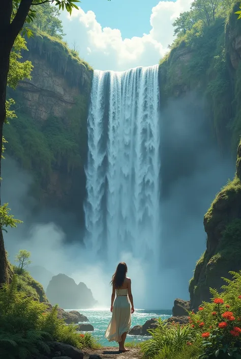 she stood in awe as the waterfall appeared