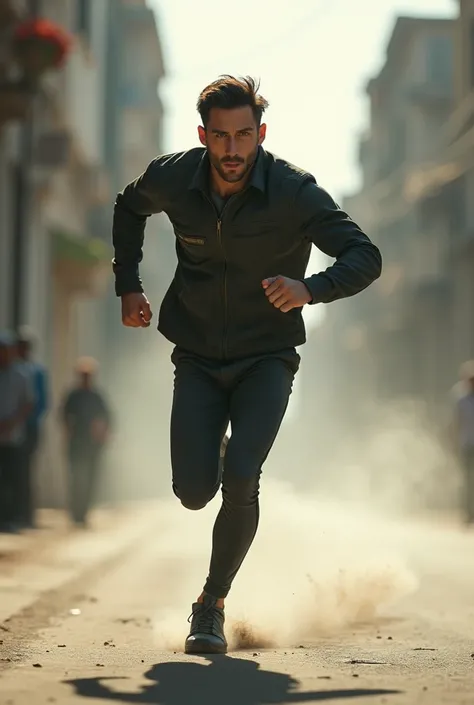 A normal man but he runs very fast faster