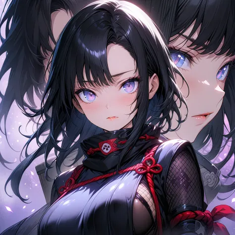 nsfw、High image quality、Best Quality、Highly detailed CG Unity 8k wallpaper、masterpiece、Super detailed、Super Fine Illustration、Detailed beautiful face、Beautiful eyes in every detail、Shiny black hair、(Age 25、woman、Ninja、Busty、eroticNinja服)