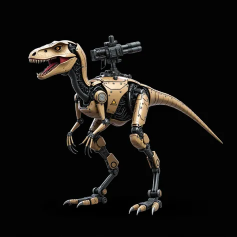 Robot Velociraptor, Cybernetic Organism, military machine, armor on metal skeleton, Machine gun on the top right of the column.style of the hunter Terminator.