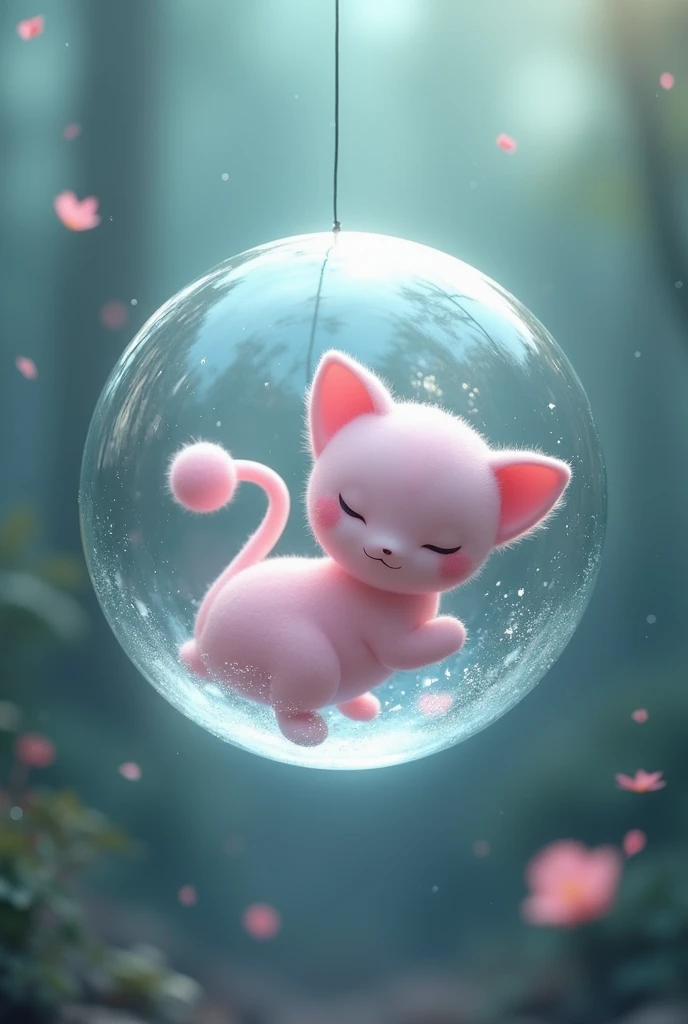 Glass poke ball holding mew