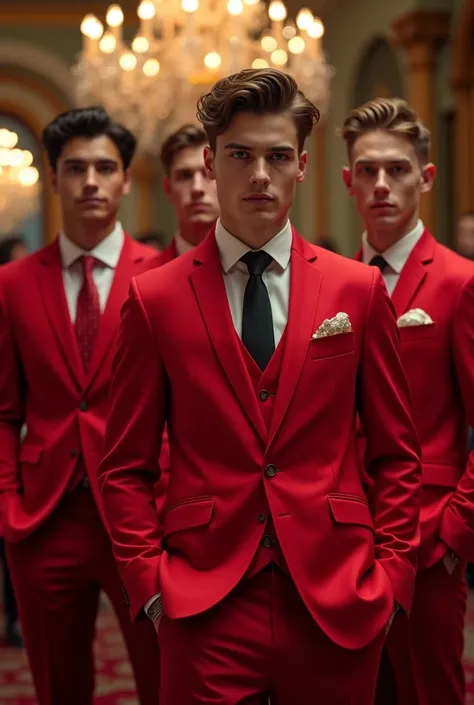 Red Passionate Prom Suits Unique Boys With Details



