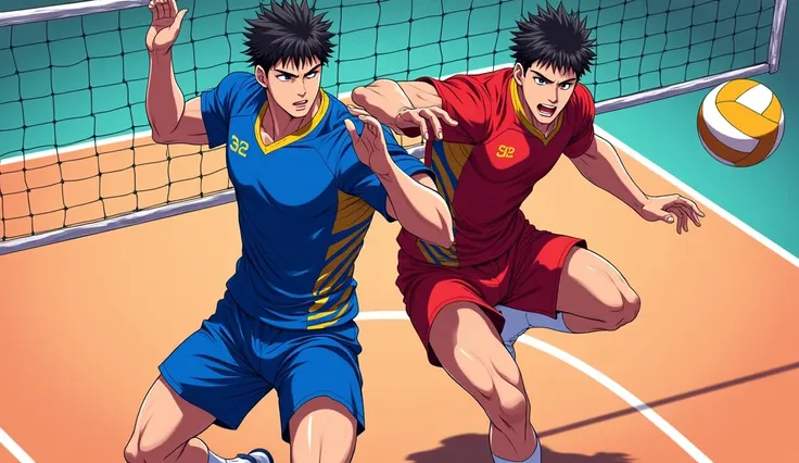 Blue and red men&#39;s volleyball uniform with anime details 

