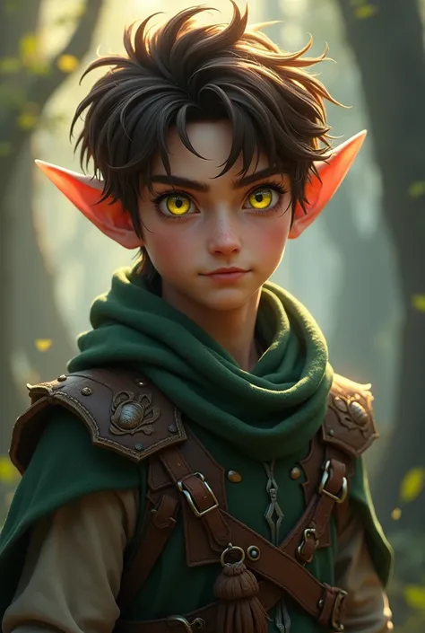 Elf kid, Brown hair, yellow eyes, masculine, rpg