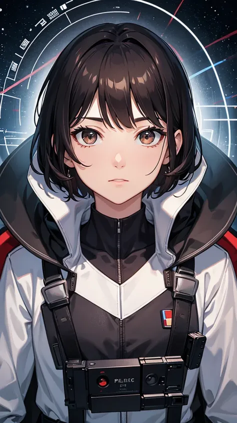 World of Rings,Science fiction,Películas de Science fiction,Artillery,Long range missiles,Based on the Film Foundation ,Women,adult,protagonist,2,hopeful face,brown eyes,short hairstyle,Black hair with white gray hair,scientist uniform,White researcher&#39...