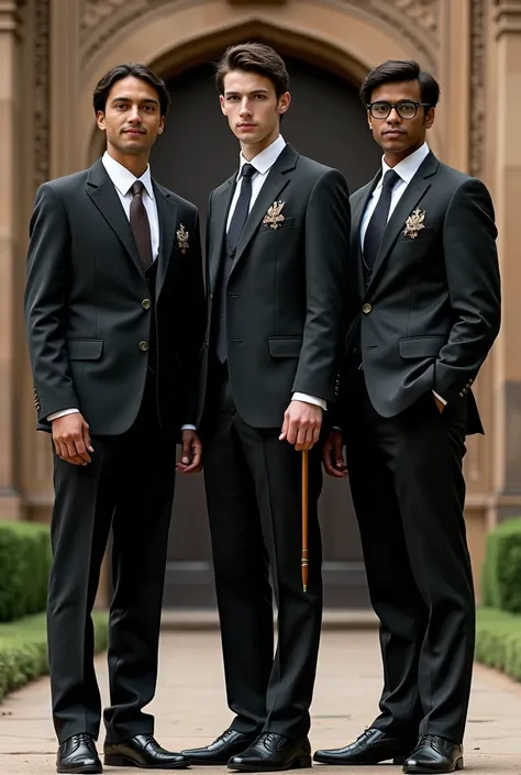 
Create uniform of the students Indian school of wizarding 
(should be formal, suits) With wands

