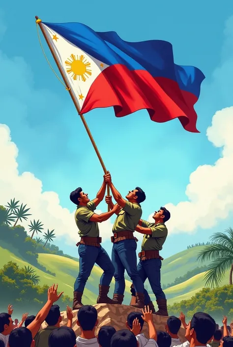 Philippine heroes raising the philippine flag drawing