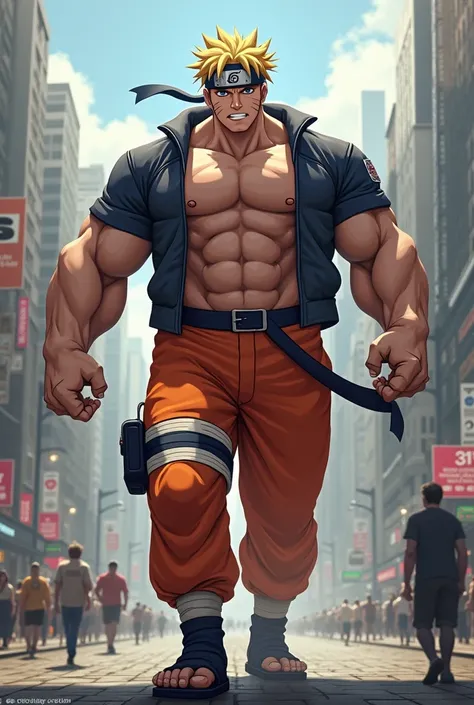 Giant and Super Muscular Naruto Walking Through the City 