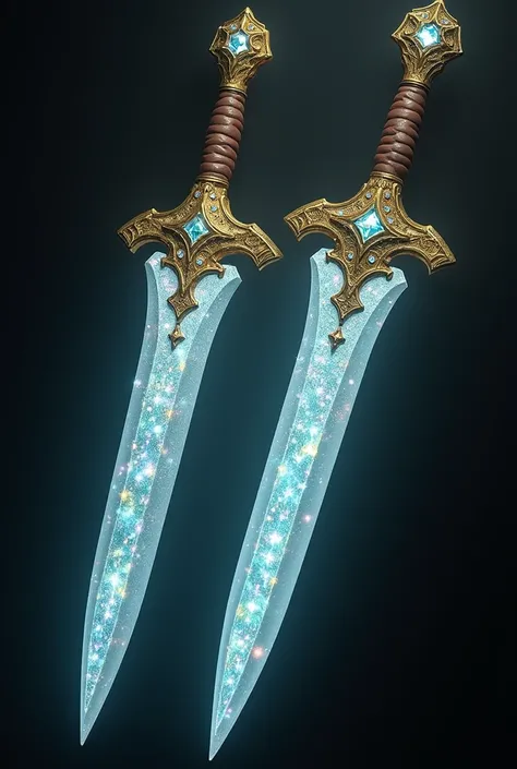 Twin daggers with golden hilt, white blade and kaleidoscope diamond