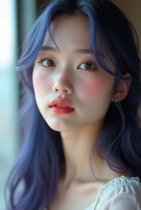 美Shii15歳の少女,Teenage Girls, first time々Shii、Long, blue hair with purple tips,cosmetics,Lipstick advertising shoot,Almond-shaped eyes, Button Nose, Fuller lips, Very exquisite and detailed, Black eyeliner, Plump, glossy lips with bright highlights, 大きくてFulle...