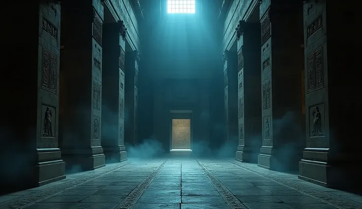 Empty room at night in Egyptian palace in Ancient Egypt.