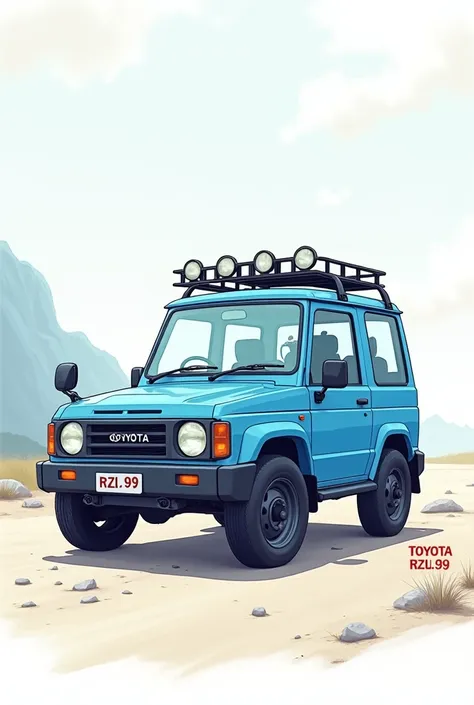 TOYOTA RZJ 90, Caricature style, blue color 