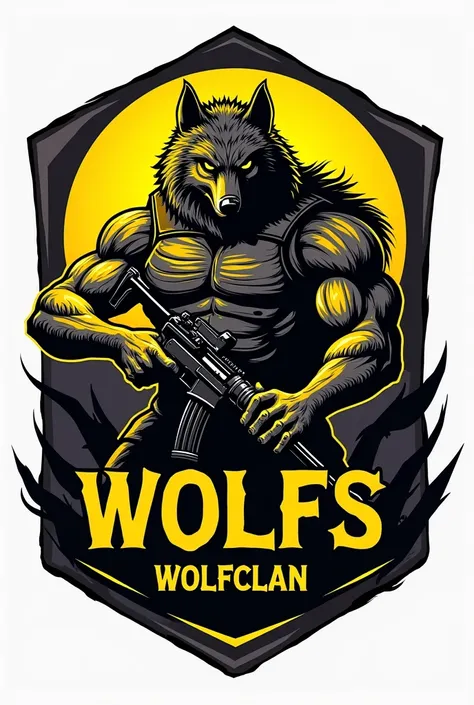 Create a simple art for me to make a logo for an Airsoft team. The name of this team is Marcos slz and under the name put the wolfsclan Airsoft. It has to have to do with a wolf, but the guy holding a gun is not a wolf, he doesn&#39;t have a wolf&#39;s fac...