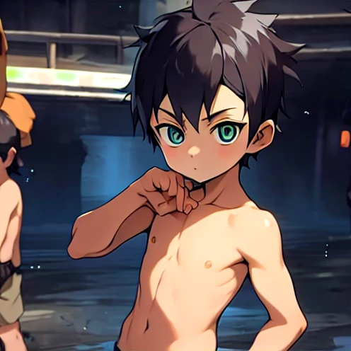 ten year old boy, Shota, Completely naked, Thin and sexy, black hair, simple pose, Dick, Show glans and body,man,A row of people, high detail, embarrassing,german tilt lens, 