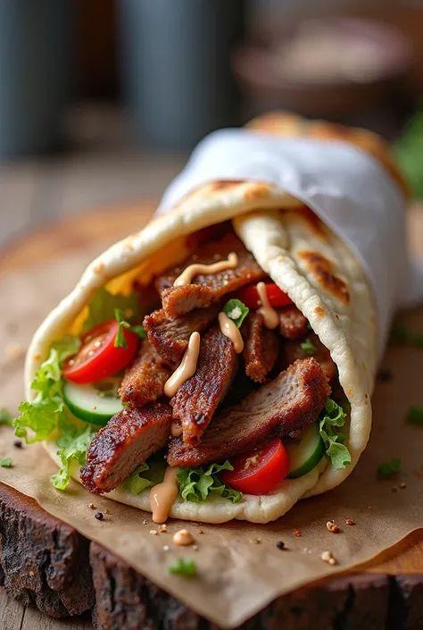 Shawarma in pita bread with vegetables