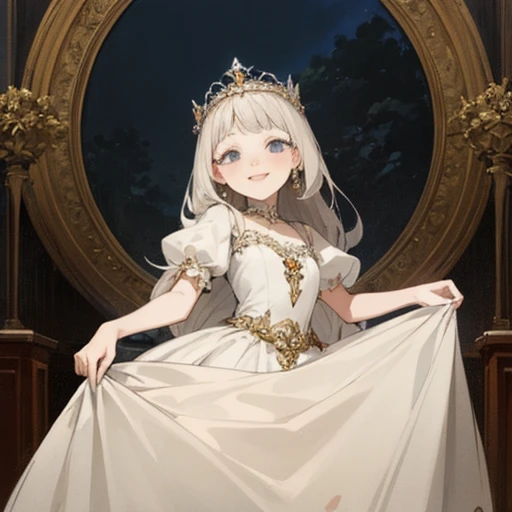 ((best quality)), ((masterpiece)), (detailed), 1girl, smile, wihte dress, tiara