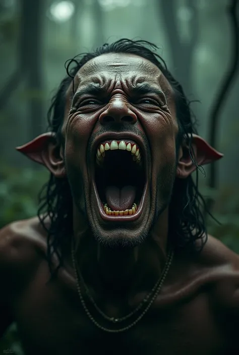 "Maricha, in his dying form, opens his mouth wide to mimic Rama’s voice, crying out for help. His twisted face contorts, and the eerie echo of ‘Save me, Lakshman!’ reverberates through the dark forest."