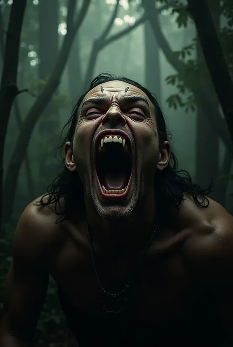 "Maricha, in his dying form, opens his mouth wide to mimic Rama’s voice, crying out for help. His twisted face contorts, and the eerie echo of ‘Save me, Lakshman!’ reverberates through the dark forest."