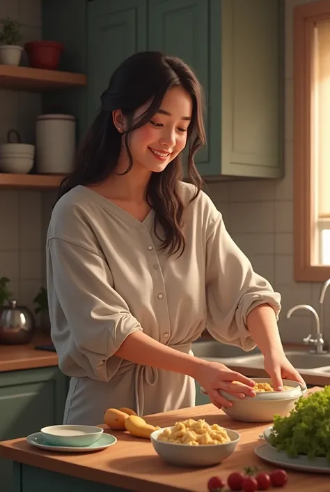 Riya’s Transformation**: Riya helping her in-laws in the kitchen, smiling and engaged, showing her change in attitude.
