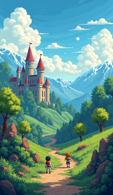 Retro Video Game Inspired: Pixel art characters and landscapes inspired by classic video games, perfect for nostalgia lovers