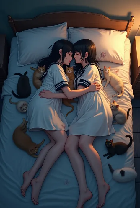 2 girl、Sleep、While sleeping、Late Night、Me in a sailor suit、Lying face up on the bed、So many cats getting in the way on the bed、They are make love
