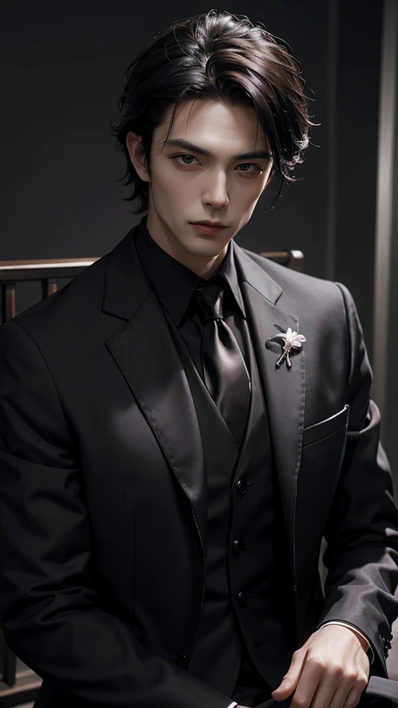 Handsome Vampire、Wearing a black suit
