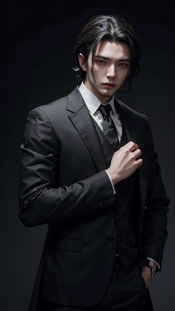 Handsome Vampire、Wearing a black suit
