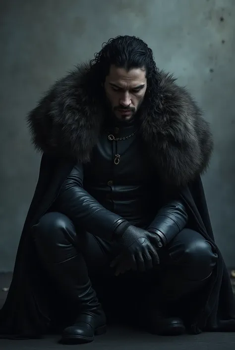 jon snow, turning left and staring emptily at his knee level. 