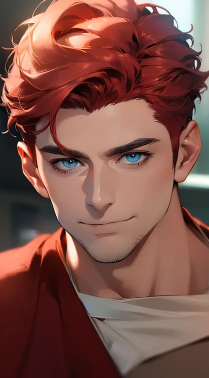 (best quality,4k,8k,highres,masterpiece:1.2),ultra-detailed,(realistic,photorealistic,photo-realistic:1.37),1 man,3,mature man,very handsome,without expression,smile,short grey red hair,blue eyes,penetrating gaze,perfect face without errors,imposing postur...