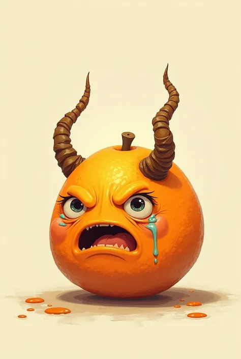 picture of an orange crying and has horns