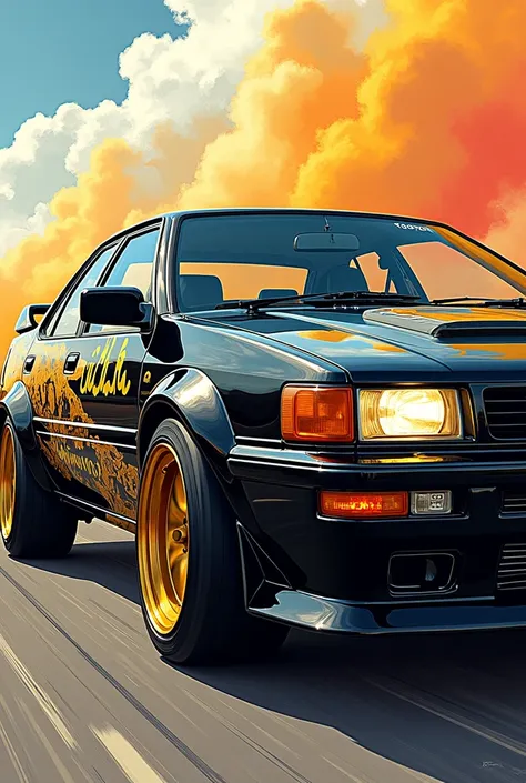 Ae92, Corolla 92 black and gold anime style  (con sticker " IN.A.b.A. ")