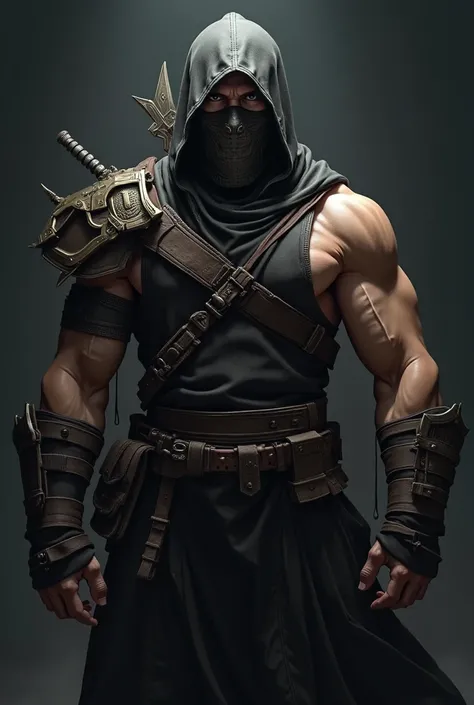 I want an image of a character similar to Sub-Zero, video game style, showing his torso from shoulders to head. The character must be looking directly ahead., with a serious and firm expression. I want a black background that gives a sense of depth or tens...