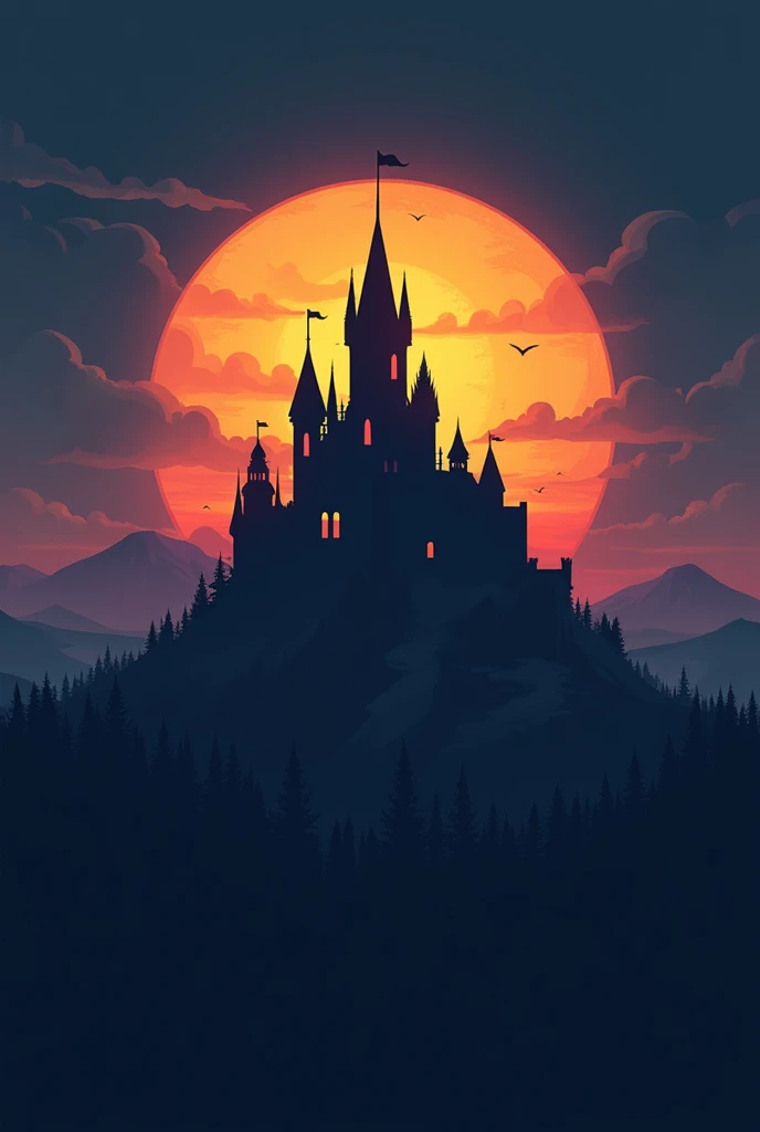 Logo for a Facebook group where the attraction is TCG games and a castle in the background 