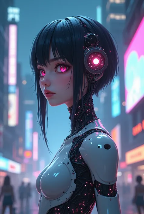 Anime Girl Robot ai with backgrond neon 