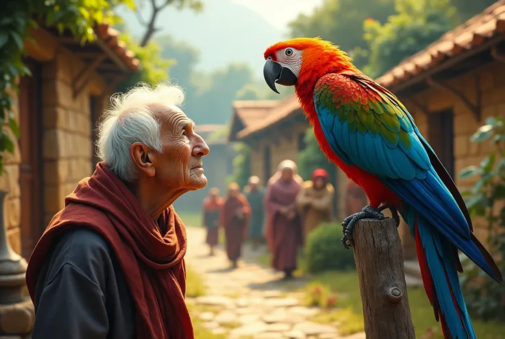  Village old People were surprised and intrigued, wondering how to align their thoughts with the colors of the parrots feathers