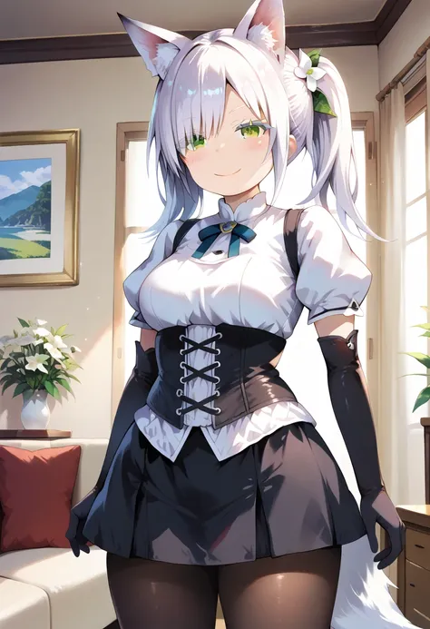 score_9, score_8_up, score_7_up, source_anime, masterpiece, absurdres, perfect face, solo cute expression, perfect face, 1girl, solo, white hair, animal ears, (white eyeliner) ,(green eyes), (white eyeshadow), (white eyelashes), FujisakaLP, bangs, long hai...