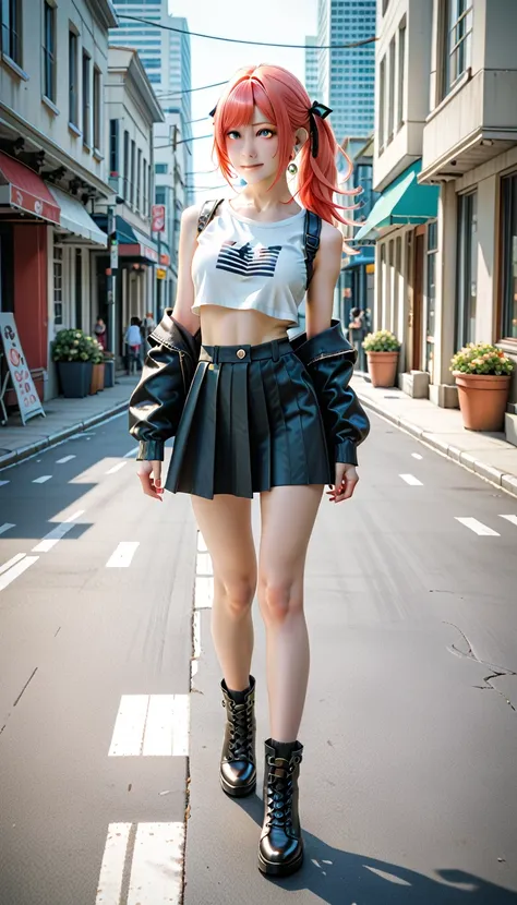 nicole_start, one girl,alone,big_chest,high resolution,nicole_start,one girl,hair_ribbon,crop_top,looking for_in_viewers,portrai...