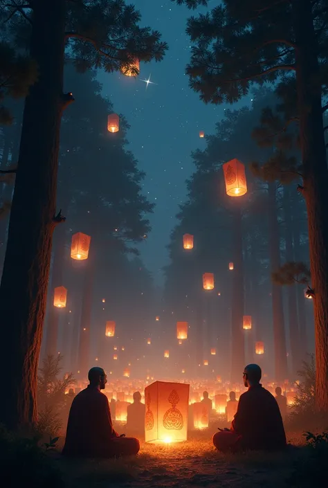 Sky lantern festival in forest 
Gautama Buddha 