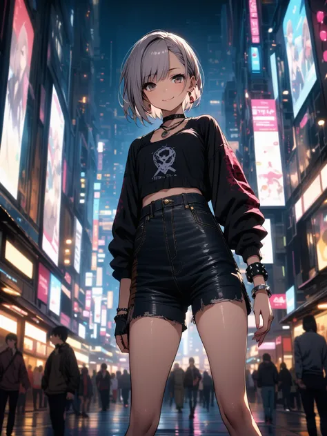 highly detailed, soft indirect lighting, 4K, perfect eyes, perfect face, perfect lighting, one girl, solo, alone, 

20 years old, (adult women), ((ash gray hair)), (very short hair:1.3), (asymmetrical hairstyle:1.3), partial bangs, BREAK dark brown eyes, d...