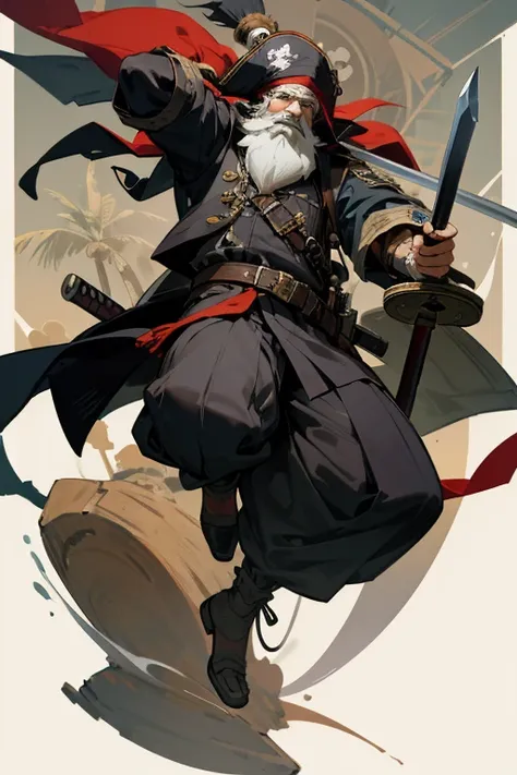 Professional pirate、Pirate outfit、One-legged prosthesis、On board、Bearded man、Sabre sword