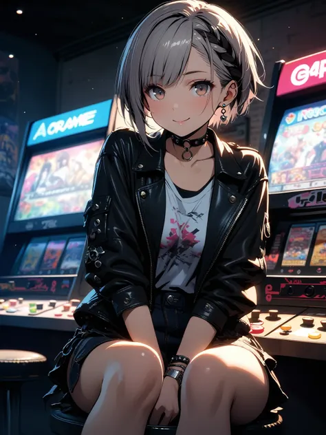 highly detailed, soft indirect lighting, 4K, perfect eyes, perfect face, perfect lighting, one girl, solo, alone, 

20 years old, (adult women), ((ash gray hair)), (very short hair:1.3), (asymmetrical hairstyle:1.3), partial bangs, BREAK dark brown eyes, d...