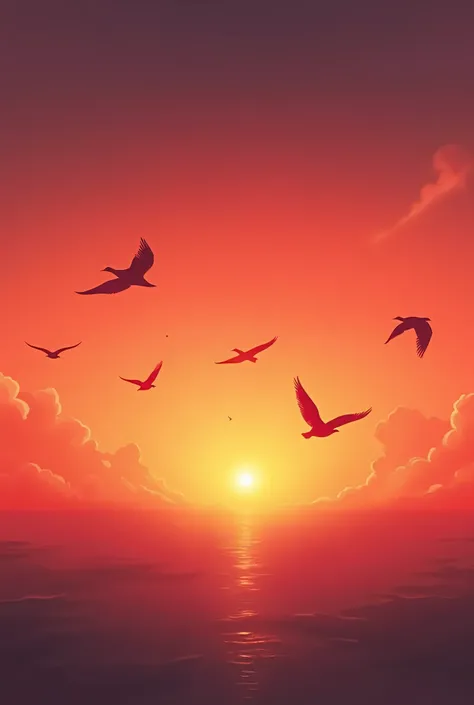 I see birds spreading their wings and quietly breathing into the deep clear sky，
I watched the flowing clouds slowly turn red, unintentionally intoxicated, gazing at the earth。