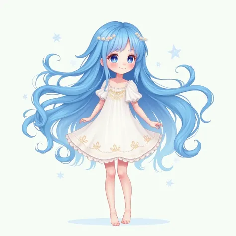 girl、Cute Characters、whole body、Blue long hair、White dress