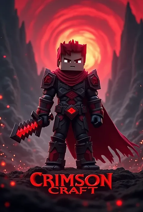 Generate me a banner for discord server profile Minecraft Lifesteal server with a name name: CrimsonCraft 