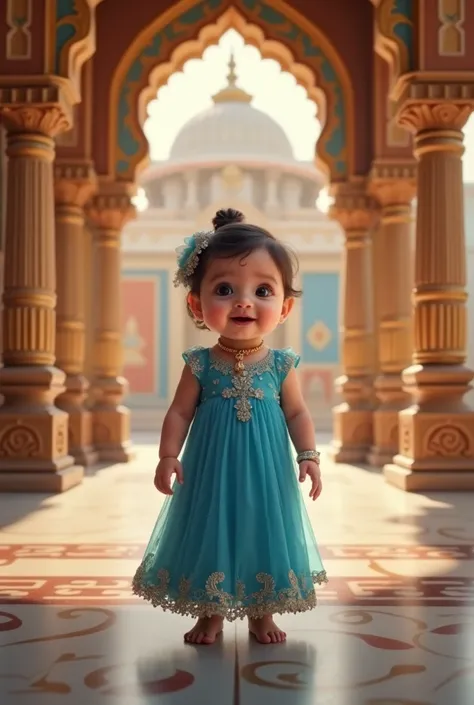 Maa ambe full hd cute baby  image in blue Indian dress in temple