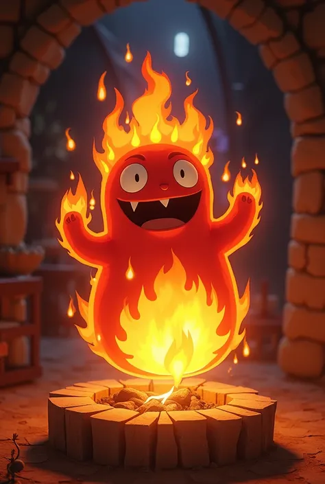 calcifer from the movie Howl no Ugoku Shiro in 3d. happy