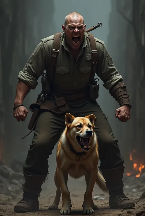 Angry man with dog